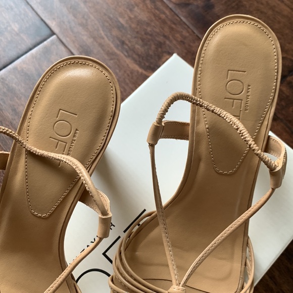 LOFT Amber Natural Calf Leather Strappy Open Toe Slingback Heels Size 6.5 - Picture 4 of 14